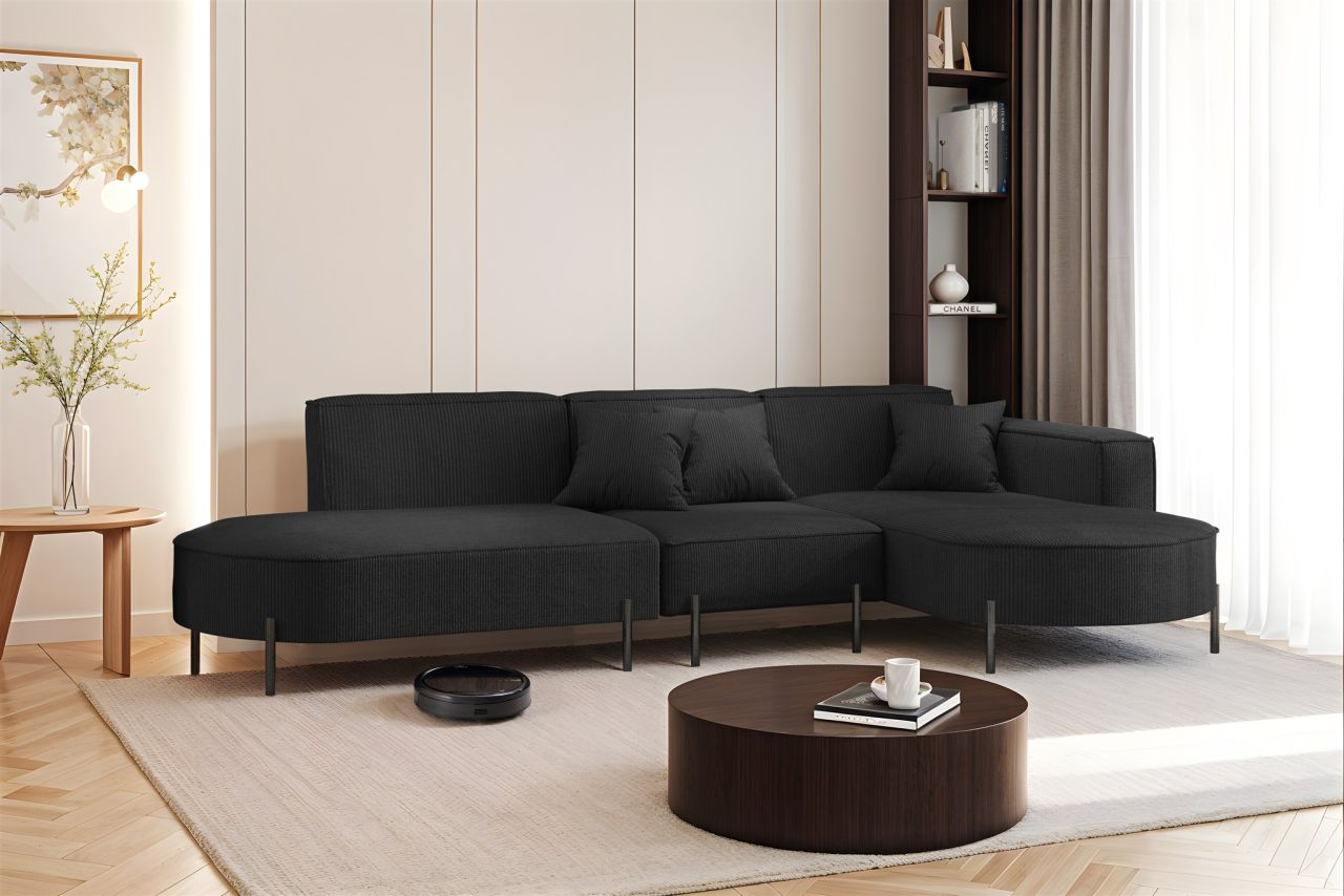 Ecksofa ersofa VALENCIA in Stoff Scala Schwarz Ottomane Rechts