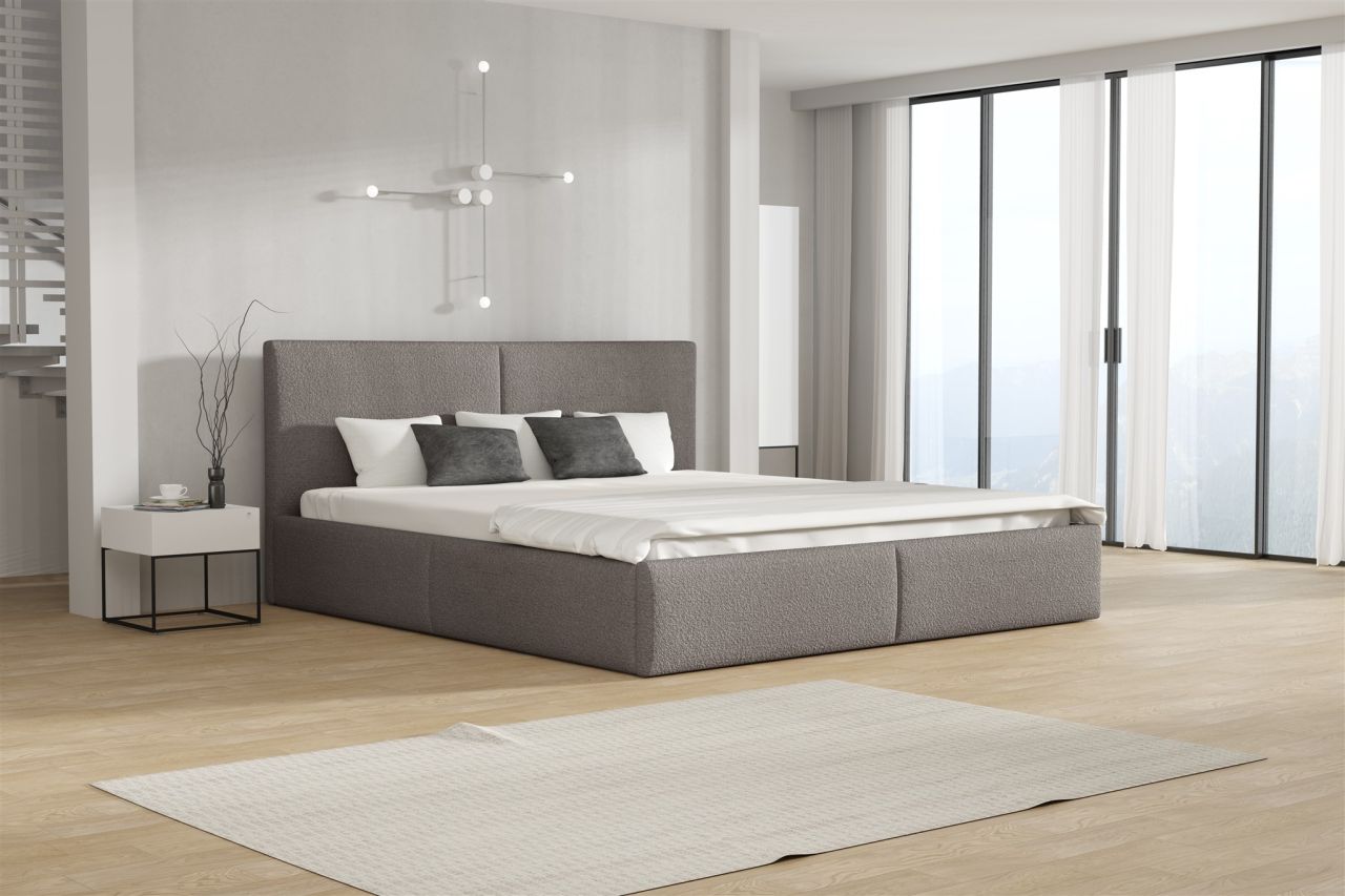 Polsterbett Doppelbett BERGEN 140x200cm Stoff Freya Grau