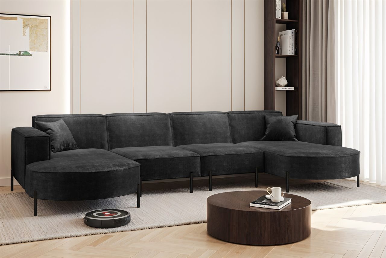 Wohnlandschaft U-Form Sofa VALENCIA XL in Stoff Noel Grafit