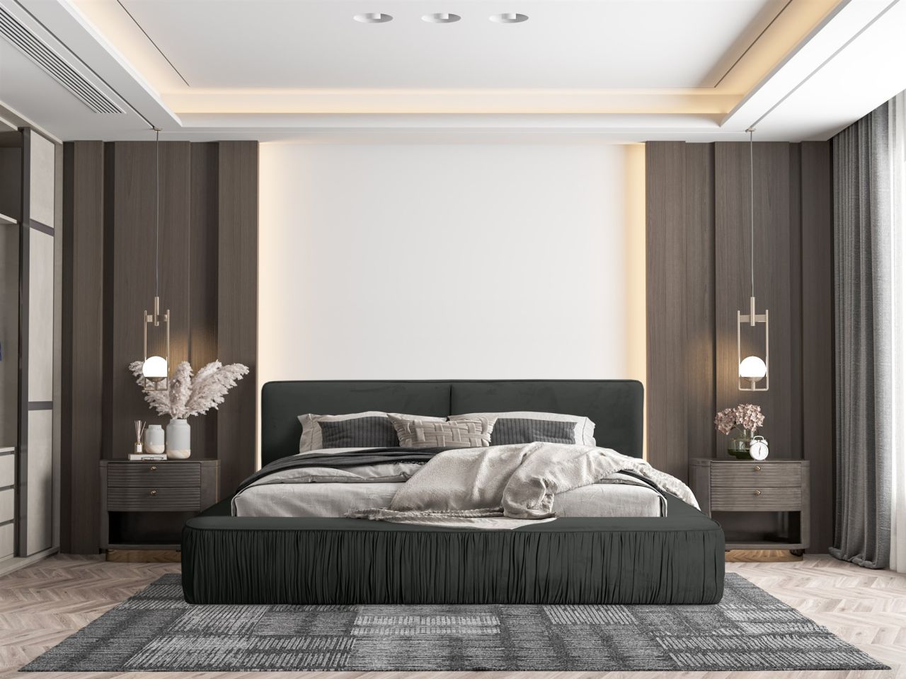 Polsterbett Doppelbett LEXIE 160x200cm in Stoff Riviera Anthrazit