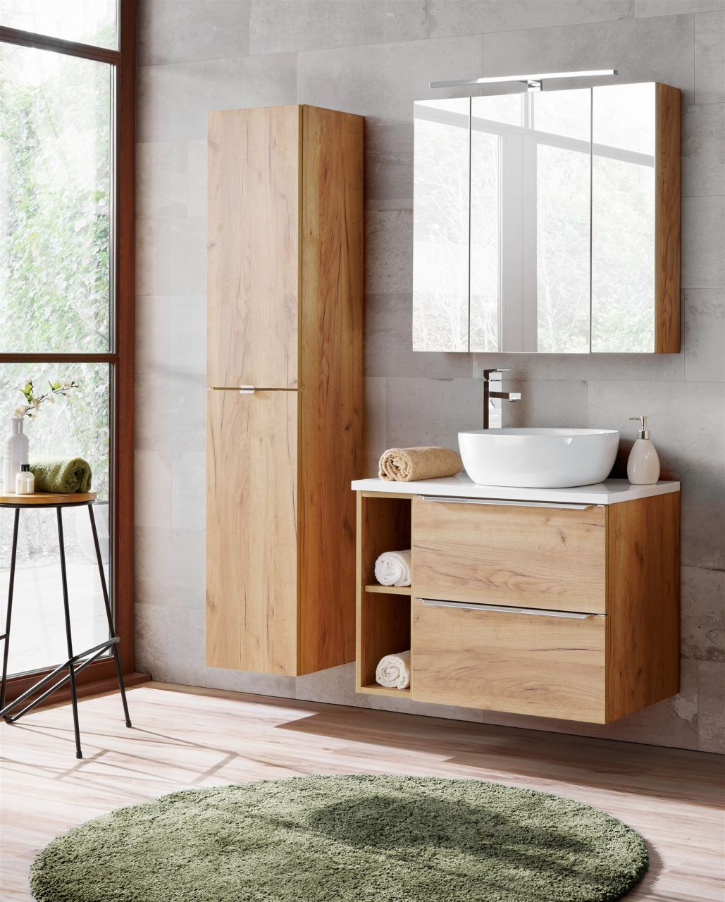 Badmöbel Set 5-tlg Badezimmerset PERUGIA Gold Eiche ohne Waschbecken