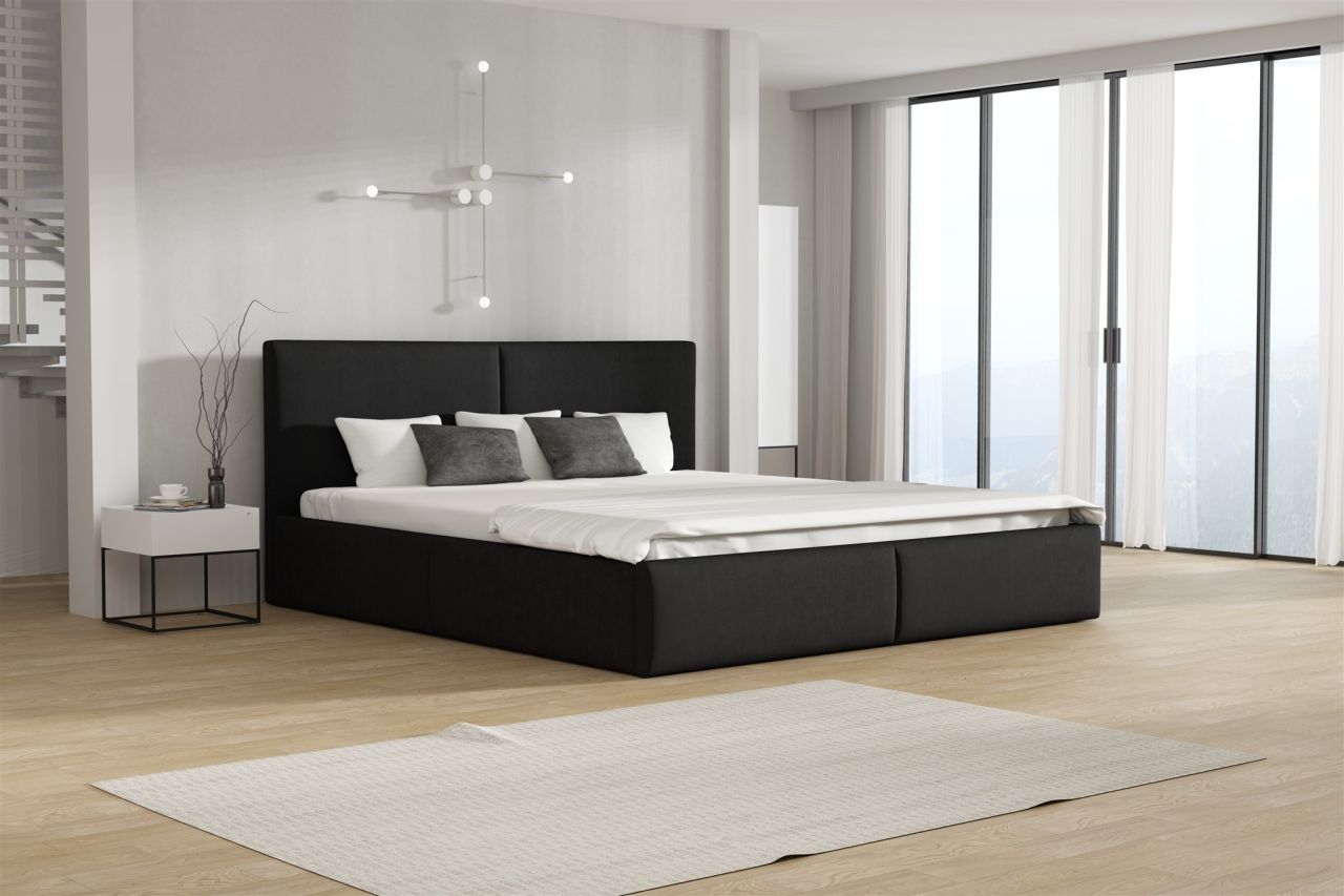 Polsterbett Doppelbett BERGEN 120x200cm Stoff Magic Velvet Schwarz