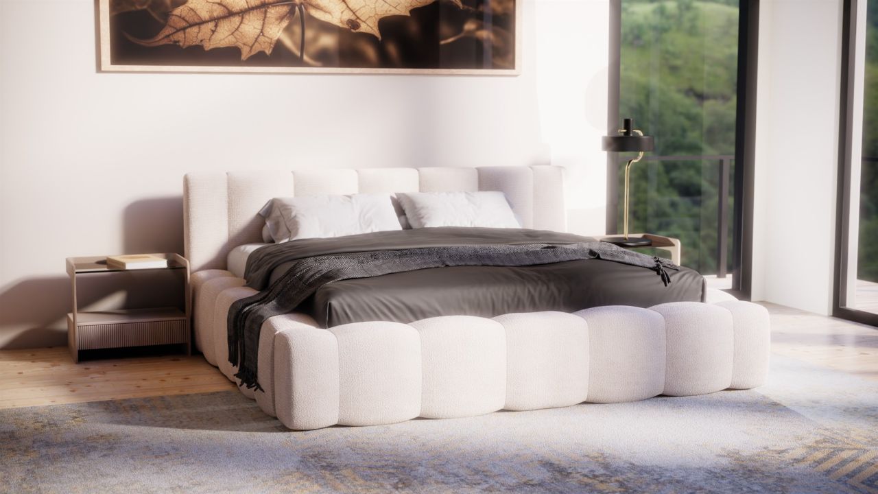 Polsterbett Doppelbett Bett LIZETH 140x200cm in Stoff Perfect Harmony Hellbeige