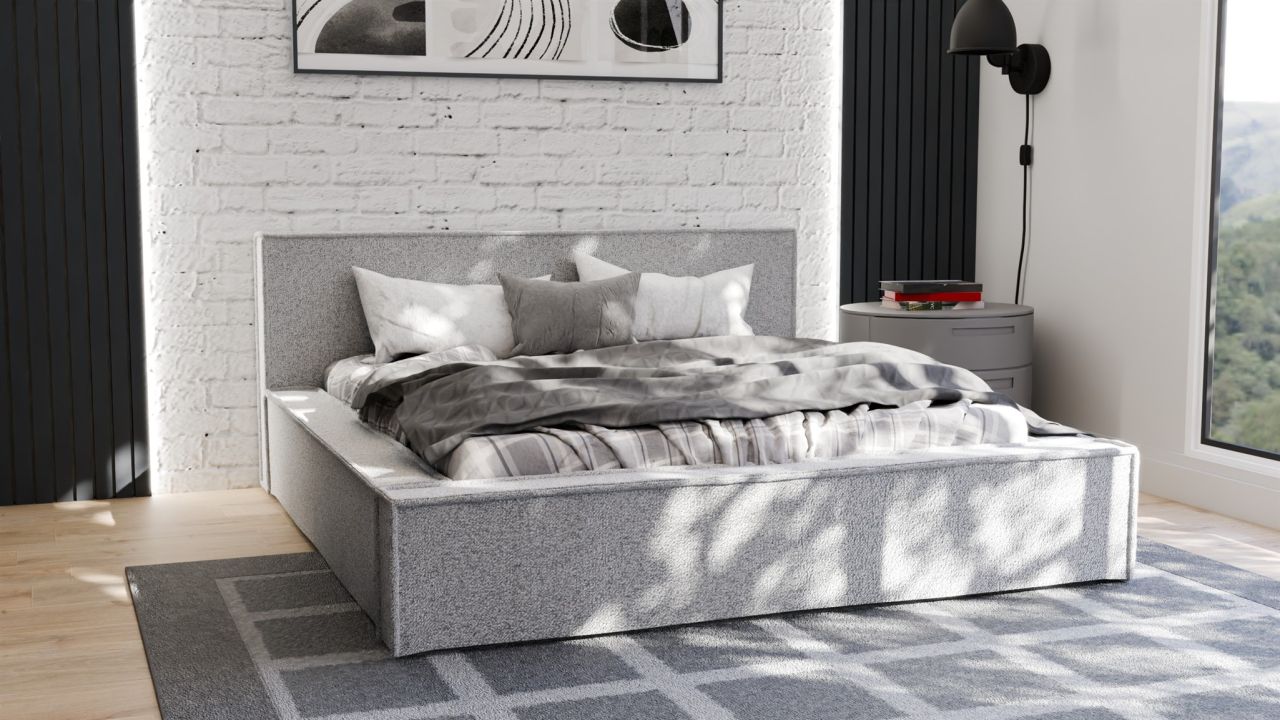 Polsterbett Doppelbett Bett ALDANA 160x200cm in Stoff Puente Beige