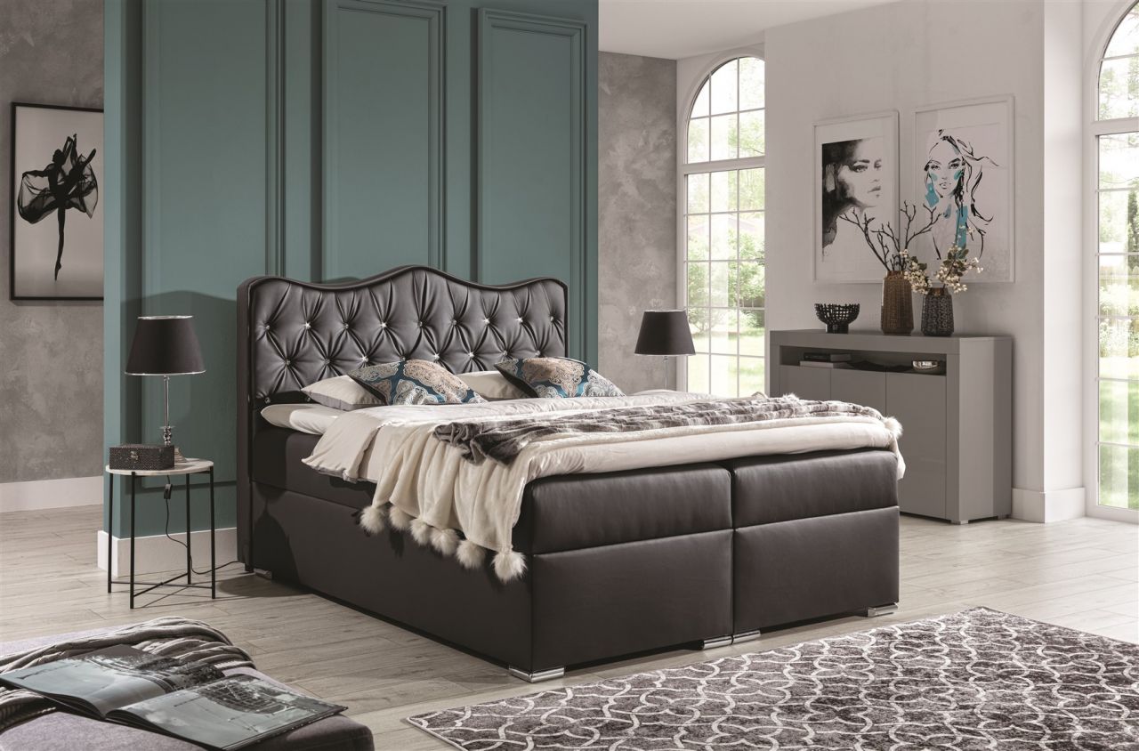 Boxspringbett Schlafzimmerbett SAHAN 160x200cm Kunstleder Anthrazit