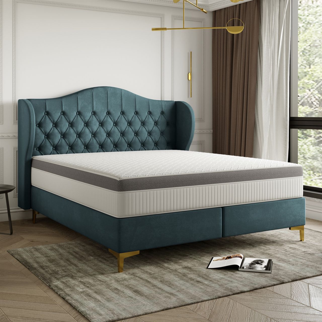 Polsterbett Doppelbett PELAGIO Stoff Whisper Saphire 180x200cm inkl. Matratze