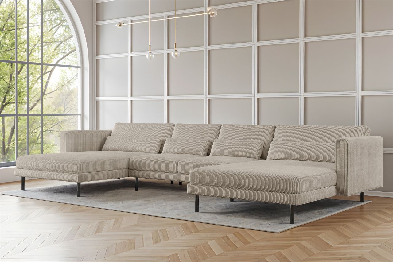 Wohnlandschaft U-Form Sofa AGADA in Stoff Poso Creme