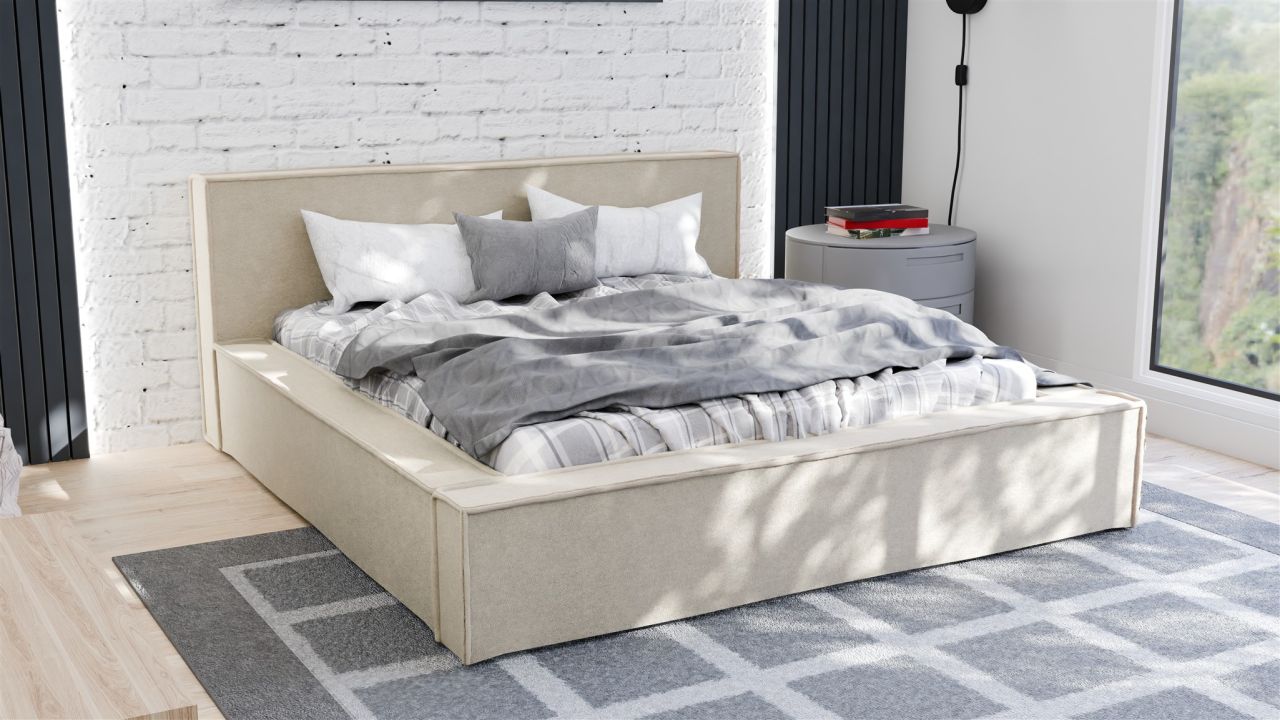 Polsterbett Doppelbett Bett ALDANA 140x200cm in Stoff Freya Beige