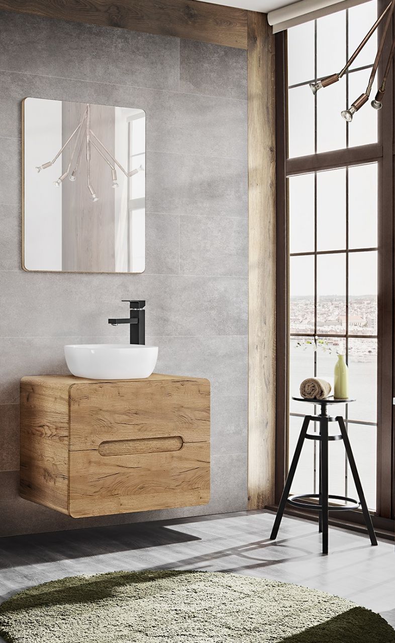 Badmöbel Set 3-tlg Badezimmerset FERMO 60cm Gold Eiche inkl.Waschtisch