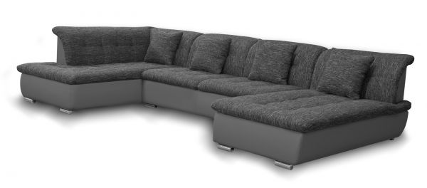 Couchgarnitur NICOLE mit Schlaffunktion Ottomane Rechts Grau/Schwarz