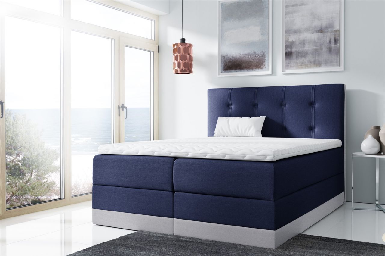 Boxspringbett Schlafzimmerbett BALEA 160x200cm Blau-Hellgrau