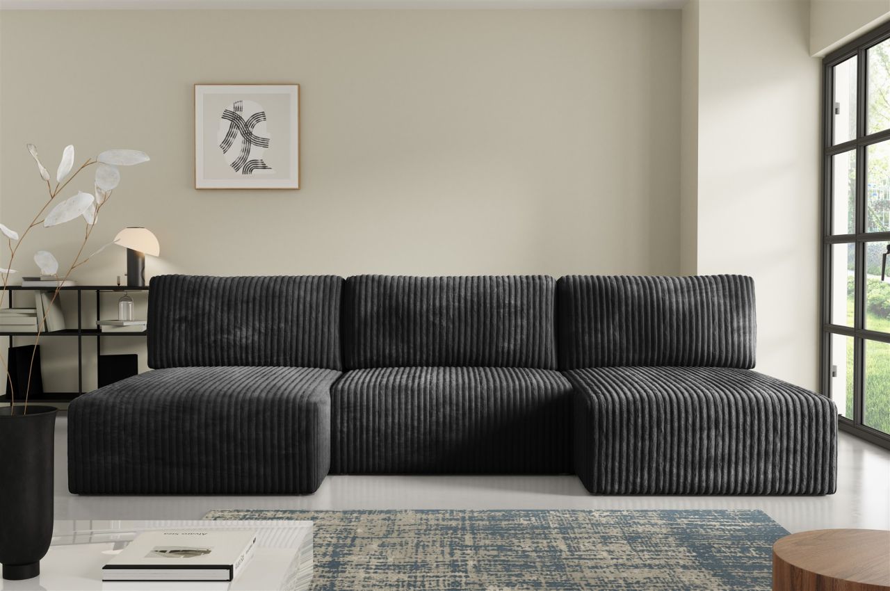 Wohnlandschaft Sofa mit Schlaffunktion NATALIA in Stoff Tilia Schwarz