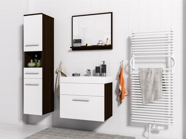 Badmöbel Set 4-Tlg Wenge / Weiss matt LUCY inkl.Waschtisch