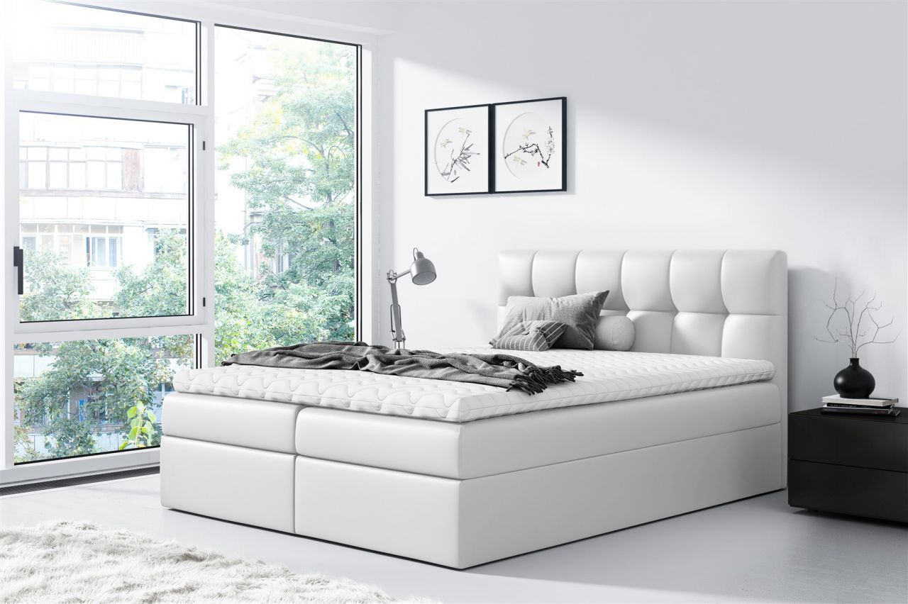 Boxspringbett Schlafzimmerbett CARMEN 160x200cm Kunstleder Weiss