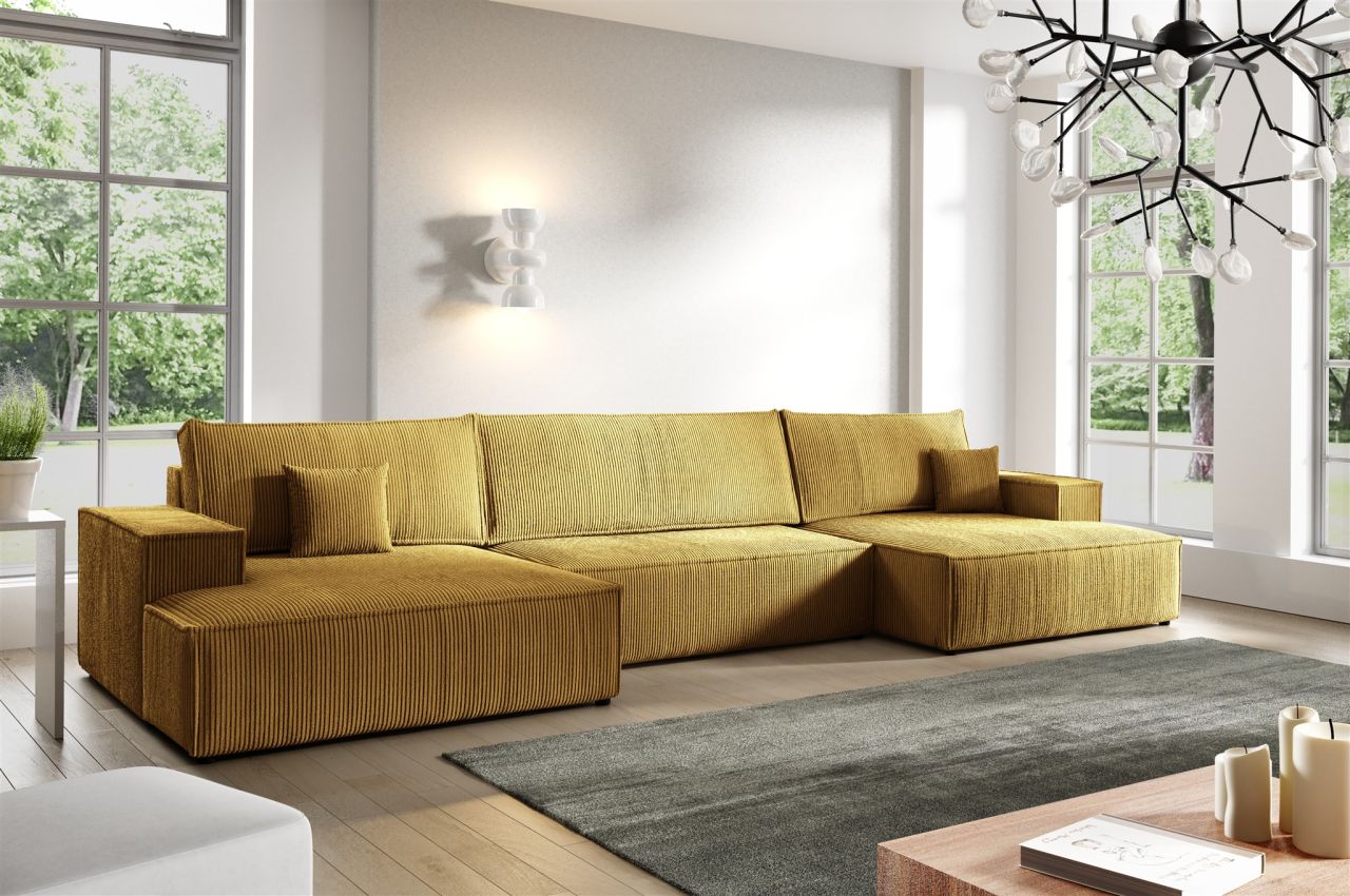 Wohnlandschaft Schlafsofa CORUNIA Stoff Poso Honiggelb