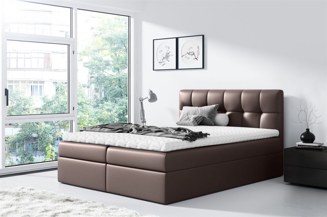 Boxspringbett Schlafzimmerbett CARMEN 160x200cm Kunstleder Braun