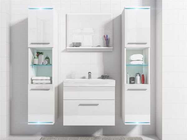 Badmöbel Set 5-Tlg Weiss Hochglanz TOPLINE inkl.Waschtisch