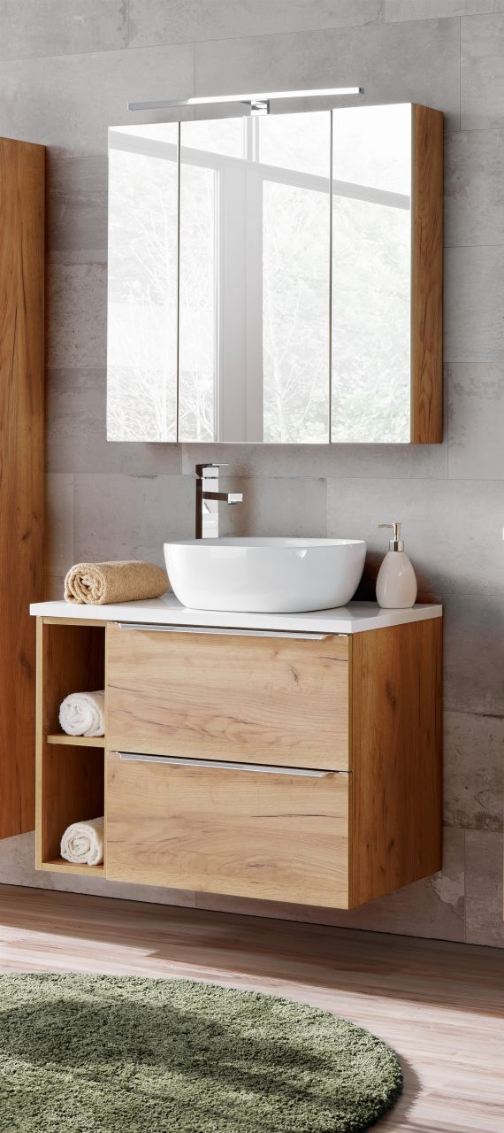 Badmöbel Set 4-tlg Badezimmerset PERUGIA Gold Eiche ohne Waschbecken