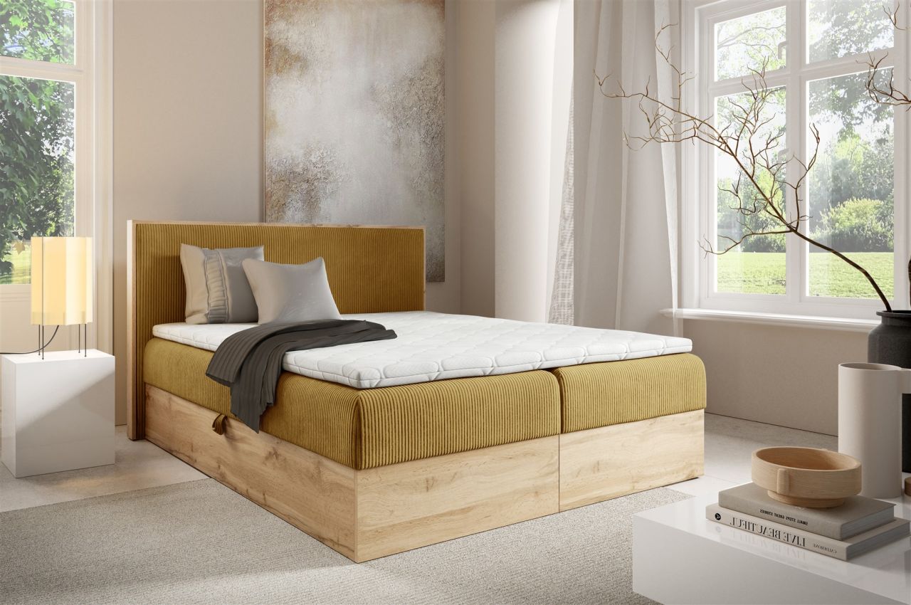 Boxspringbett Schlafzimmerbett ROLAND PREMIUM 200x220cm in Stoff Lincoln Honi...