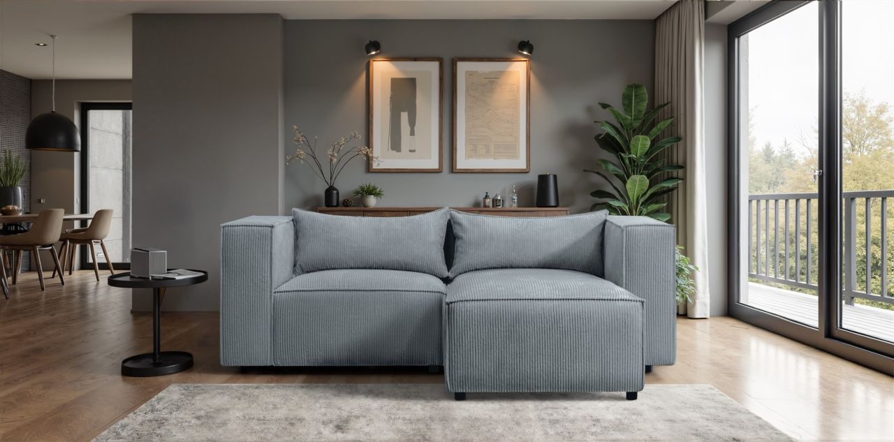 Ecksofa ersofa NEVIO XS in Stoff Lincoln Graublau Ottomane Rechts