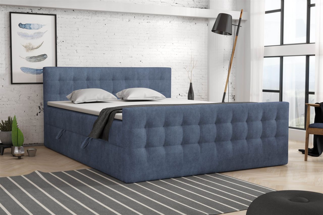Boxspringbett Schlafzimmerbett ANKER Deluxe 140x200cm Stoff Perfect Harmony Blau