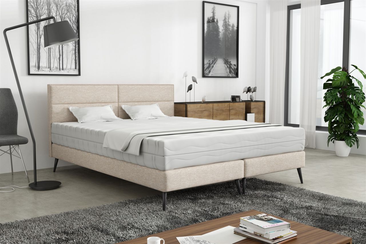 Polsterbett Doppelbett BERGAMO 120x200cm Stoff Gemma Beige ohne Matratze