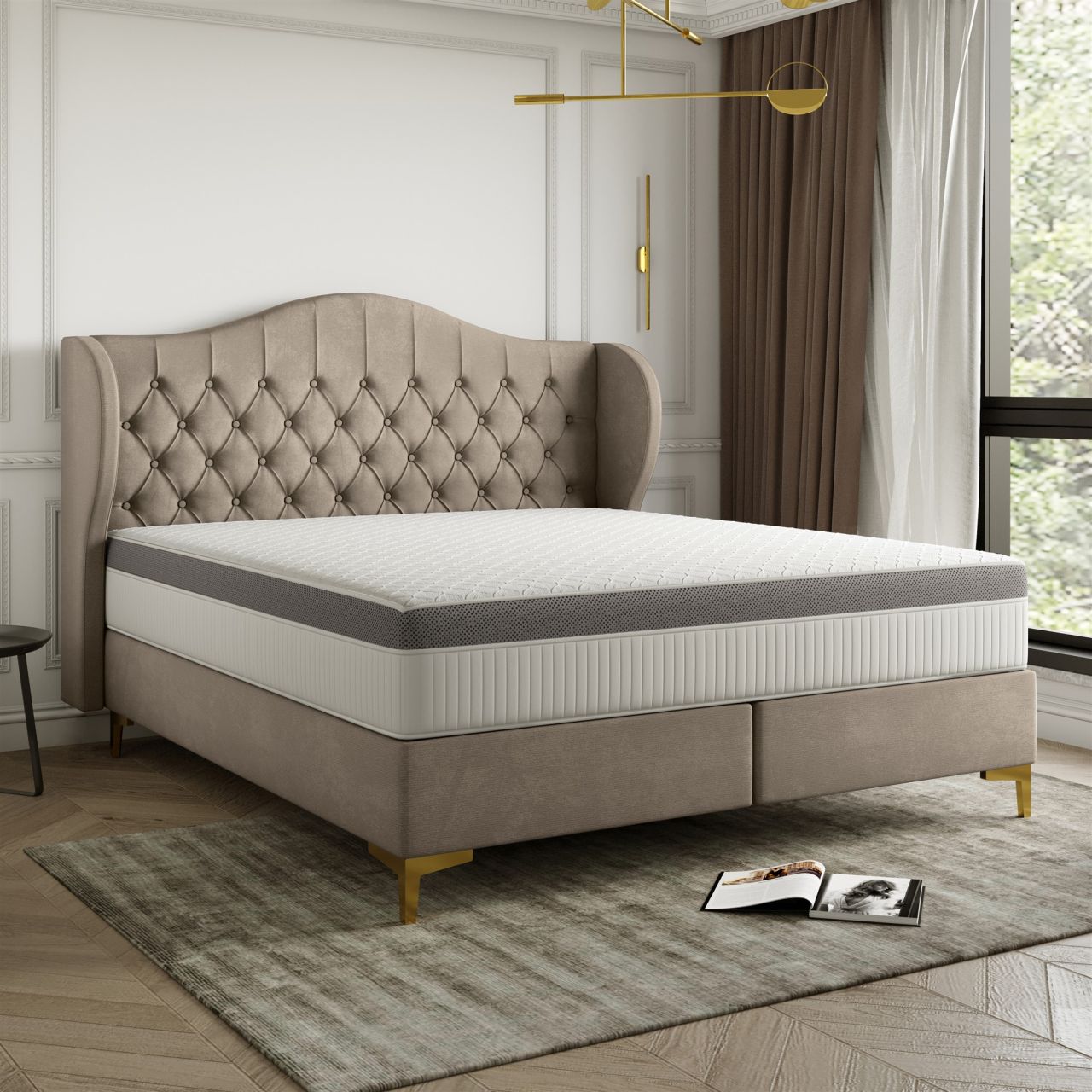 Polsterbett Doppelbett PELAGIO Stoff Whisper Braun 140x200cm inkl. Matratze