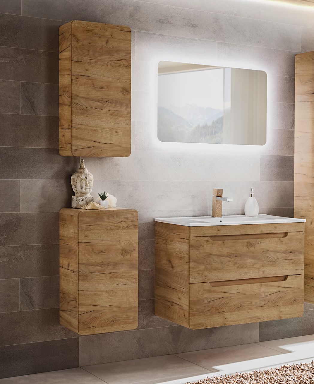 Badmöbel Set 4-tlg Badezimmerset FERMO Gold Eiche inkl.Waschtisch 60cm