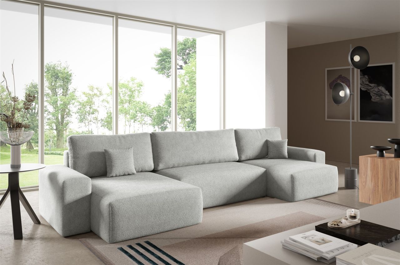 Wohnlandschaft mit Schlaffunktion ARONA in Stoff Centaur Hellgrau