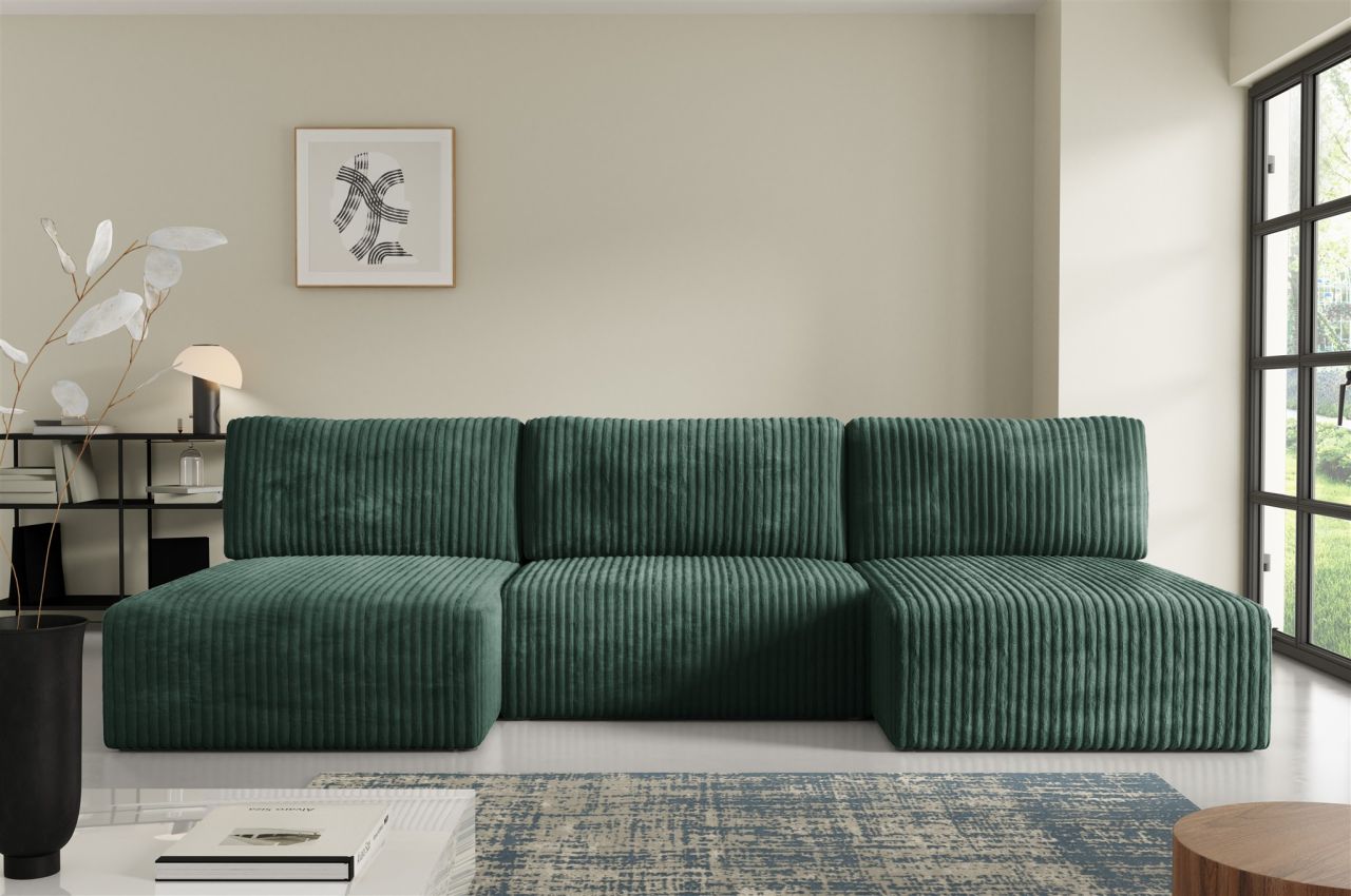 Wohnlandschaft Sofa mit Schlaffunktion NATALIA in Stoff Tilia Grün